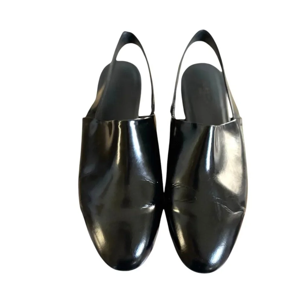 ROSETTA GETTY BLACK LEATHER SLINGBACK FLATS SHOES SIZE 8/38 MADE IN‎ ITALY EUC